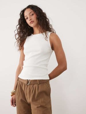 Mango cotton rich ribbed racer tank top