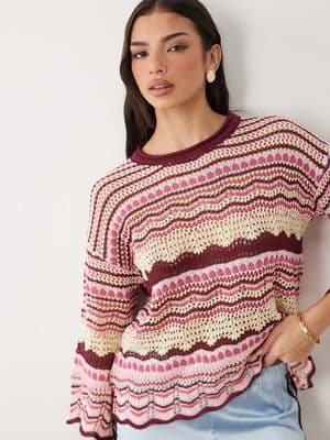 Kiwi & Co Walking On Sunshine crochet drop shoulder striped sweater