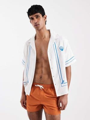 Aray embroidered camp collar beach shirt
