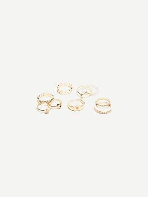 Bershka 9 pack of thin faux pearl rings