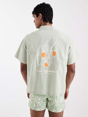 Aray embroidered camp collar beach shirt