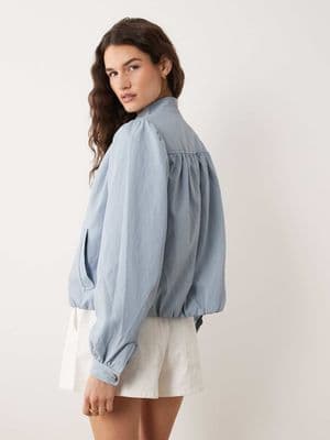Miss Selfridge faux leather gathered detail jacket