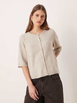 JDY faux-pearl buttons short sleeve knit cardigan