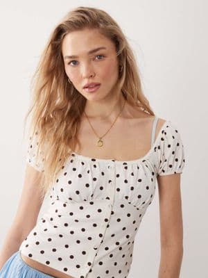 Miss Selfridge button detailing milkmaid top