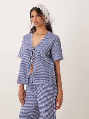 JDY tie front seersucker top