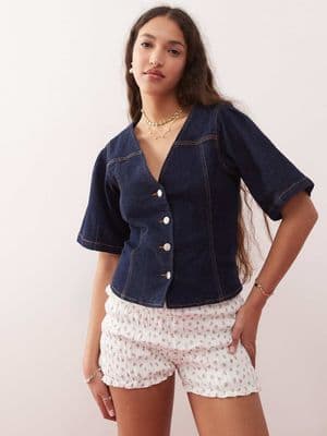 Miss Selfridge puff sleeve denim top