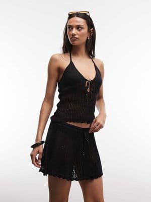 Monki floral crochet beach mini skirt