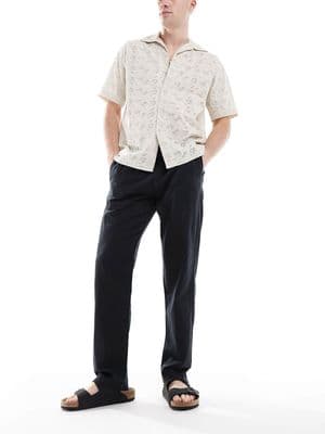 Jack & Jones drawstring linen mix pants