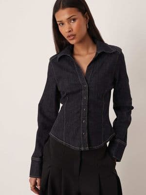 Gina Tricot cinched waist denim shirt