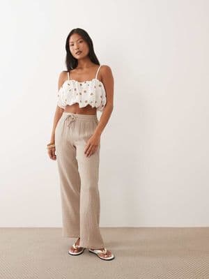 JDY Petite wide leg cheesecloth pants