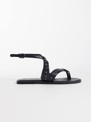 Mango Teen 100% leather strappy flat studded sandals