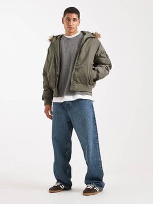 Hollister heavyweight military hooded faux fur jacket