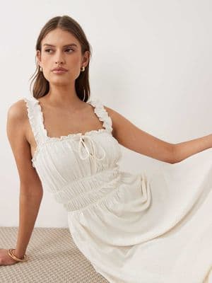 Miss Selfridge seersucker shirred detail maxi dress