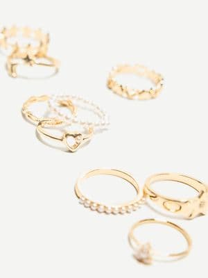 Bershka 9 pack of thin faux pearl rings