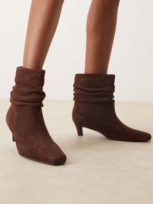Glamorous Wide Fit kitten heel ruched mid ankle boots
