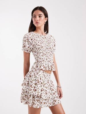 ONLY floral print ruffle mini skirt