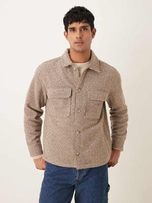 Abercrombie & Fitch relaxed boucle shirt jacket in gray/brown plaid