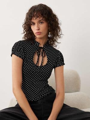 Miss Selfridge cap sleeve keyhole top