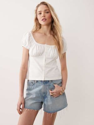 Miss Selfridge button detailing milkmaid top