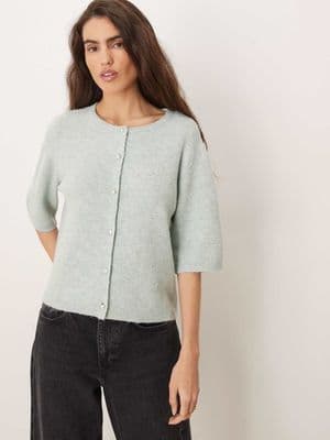 JDY faux-pearl buttons short sleeve knit cardigan