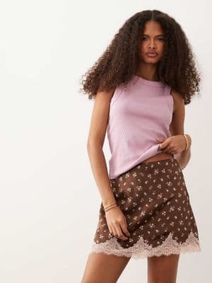 Abercrombie & Fitch lace hem satin mini skort