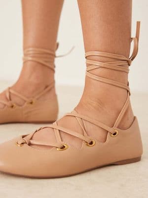 Mango leather lace up flat shoes