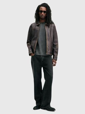 AllSaints Alkan washed leather zip jacket
