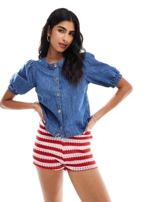 Miss Selfridge puff sleeve denim top