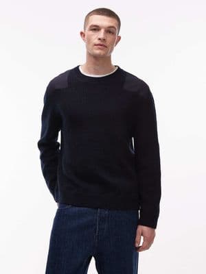ARKET pure wool patch crew neck knit sweater