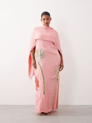 ARRANGE Curve floral embroidered satin overlay maxi dress