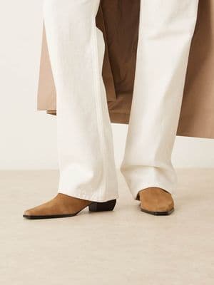 Mango suede square toe low heeled western ankle boots