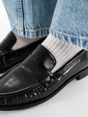 London Rebel Wide Fit Sadie ruched detail loafers