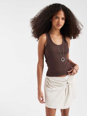 Pieces textured cotton high waist knot detail skort