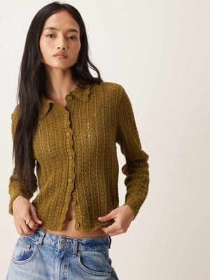 JDY open knit polo neck cardigan