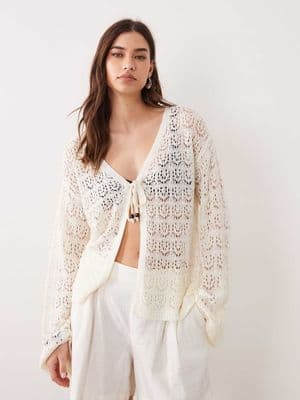 Miss Selfridge crochet boho tie front festival cardigan