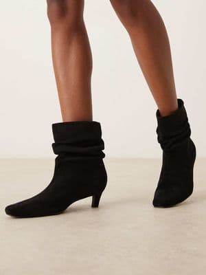 Glamorous Wide Fit kitten heel ruched mid ankle boots
