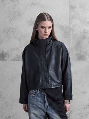 AllSaints Ryder funnel neck relaxed leather jacket