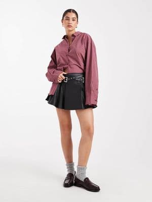 Miss Selfridge faux leather pleated kilt