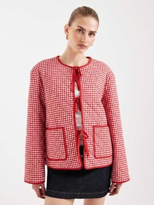 Pieces tie front quilted jacket