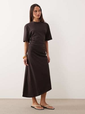 & Other Stories ruched asymmetric hem jersey midi dress
