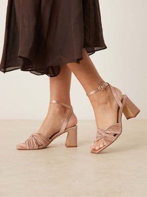 Be Mine Wide Fit Bridal Divaa plisse block heeled sandals