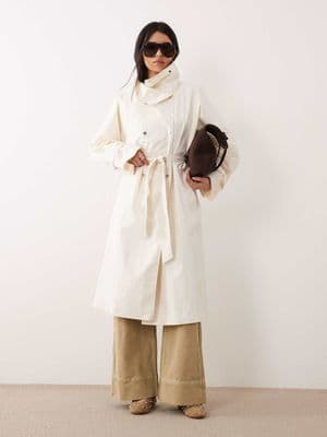 Mango Capsule cotton rich funnel neck trench coat