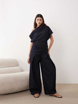 ARRANGE denim pleat detail pants