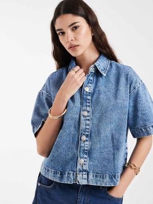 PIECES boxy denim shirt