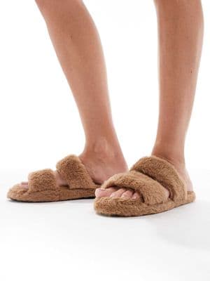 Brave Soul faux fur double strap slipper slides