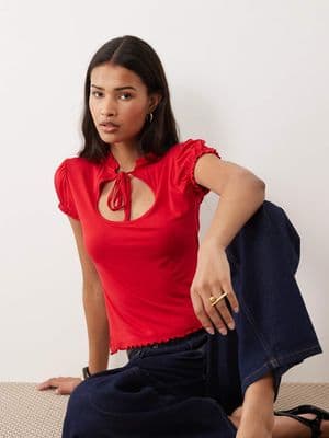Miss Selfridge cap sleeve keyhole top