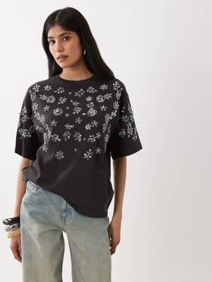 Miss Selfridge festival embellished oversized tee