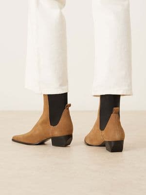 Mango suede square toe low heeled western ankle boots