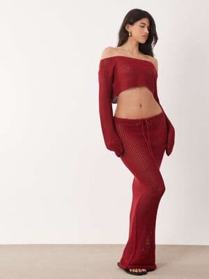 Aria Cove open crochet tie waist maxi beach skirt