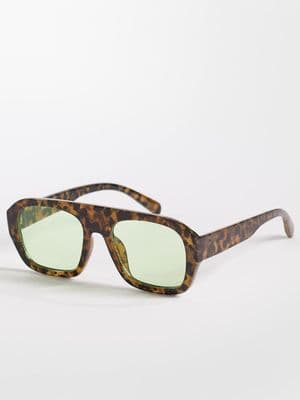 Kaiia exclusive chunky green lens aviator sunglasses